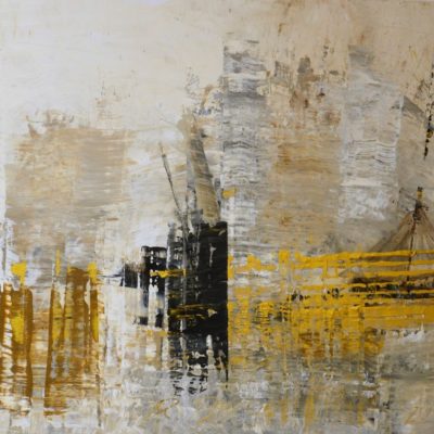 Auf Hoher See, 2016, Aquarell von Mathilde Berger auf Leinwand auflackiert und mit Acryl übermalt, 100x120 cm