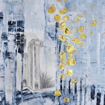 Im roten Turm, 2016, Aquarell von Mathilde Berger auf Leinwand auflackiert und mit Acryl übermalt, 60x120 cm