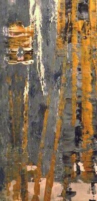 Im Garten, 2014, Aquarell von Mathilde Berger auf Leinwand auflackiert und mit Acryl übermalt, 29x195 cm