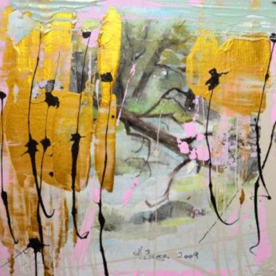 Im Moor, 2016, Aquarell von Mathilde Berger auf Leinwand auflackiert und mit Acryl übermalt, 30x30 cm