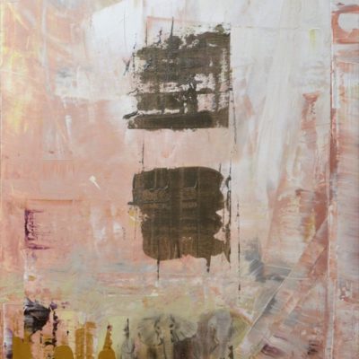 Meine Herde, 2015, Aquarell von Mathilde Berger auf Leinwand auflackiert und mit Acryl übermalt, 70x140 cm