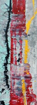 Die Sinnlichkeit, 2016, Aquarell von Mathilde Berger auf Leinwand auflackiert und mit Acryl übermalt, Silber gerahmt, 32x272 cm