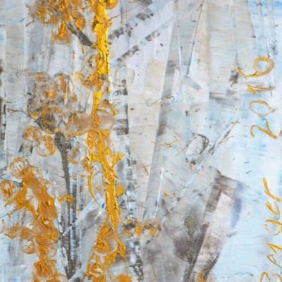 Gedanken an Dich, 2016, Aquarell von Mathilde Berger auf Leinwand auflackiert und mit Acryl übermalt, 50x140 cm